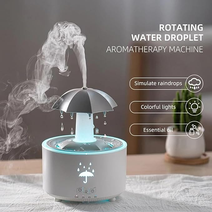 🌧️🎵 Audio Humidifier with Rain Effect – LED Aromatherapy Diffuser & Sleep Night Light